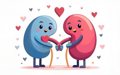 Obraz premium world kidney day - Happy globle world charecter hug kidney and blue pink cross around vector design. High quality