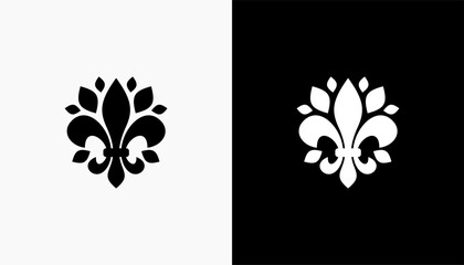 fleur de lis icon isolated on white and black background. Flower Lily Royal Medieval Heraldic french symbol. Classic emblems illustration. Stock clip art