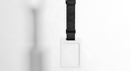 Simple ID Badge Mockup with Black Woven Strap, Clean White Background, Versatile ID Badge Mockup for Presentations and Marketing