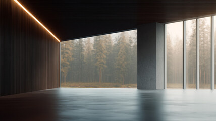 Fototapeta premium empty room interior and trees out of window