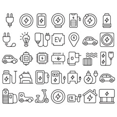 A set of hand-drawn doodle icons for web design and internet business with a sketch of a home, Mobile, car and electrical icons