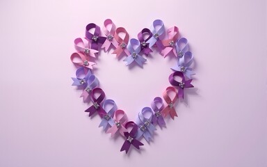 World cancer day February 4  in heart cycle of multi-color & lavender purple colour  ribbons. High quality