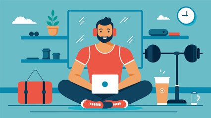 A fitness expert sitting in a studio surrounded by equipment discussing the importance of incorporating strength training into a wellrounded fitness. Vector illustration