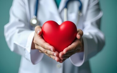 Doctor hand holding red heart shape in hospital. love, donor, world heart day, world health day, CSR donation and Insurance concepts. High quality