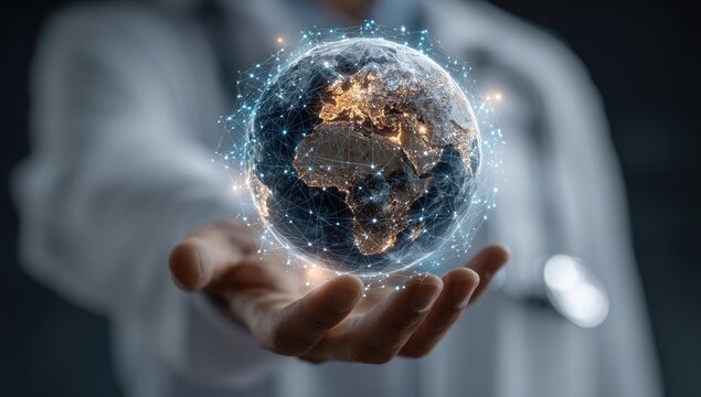Doctor holds digital Earth