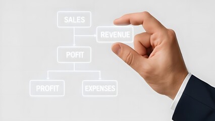 Hand Adjusting Glowing Flowchart Nodes in Business Logic Tree