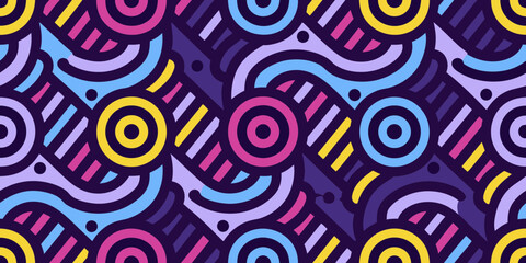 Vibrant geometric abstract pattern with circles and waves