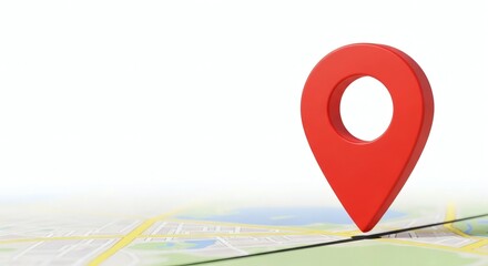 Red location marker pin on a city map, indicating a place.