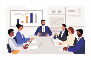 Diverse business team collaborating in a modern meeting room