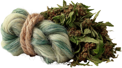 Yarn and Herb Bundle: A visually striking composition features a neatly tied bundle of colorful yarn juxtaposed against a vibrant heap of dried herbs.