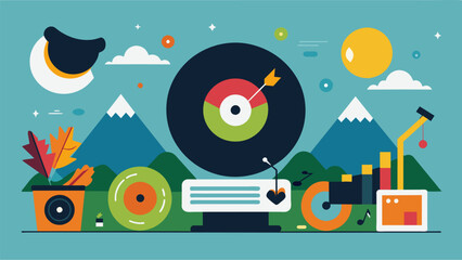 Fototapeta premium A charity event hosts a silent auction of vinyl record art pieces created by local artists using recycled records to raise funds for environmental Vector illustration