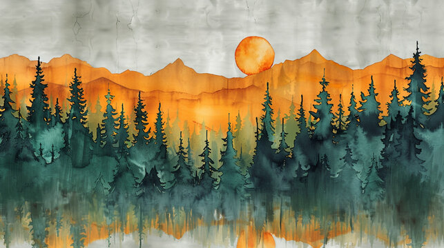 Autumn Forest Landscape with Falling Leaves, Mountain Lake and Scenic Nature View