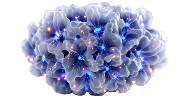 Abstract Molecular Cluster: A striking depiction of interconnected molecules, shimmering with luminous highlights against a dark backdrop.