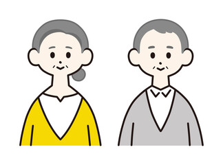 Fototapeta premium シニア夫婦 正面上半身 シンプルでフラットなイラスト