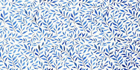 Blue watercolor leaf pattern on white background © Dibyendu