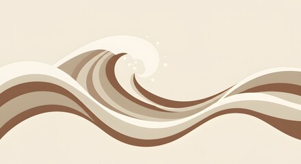 Stylized illustration of a large swirling wave with stripes in shades of brown and cream, resembling liquid chocolate or coffee.