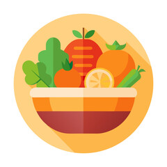 Flat design illustration of a healthy bowl filled with fresh fruits and vegetables