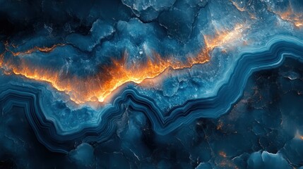 Abstract background with swirling blue and orange colors resembling a geological formation.