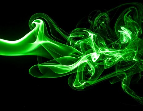Abstract image of luminous green smoke swirling against a black background