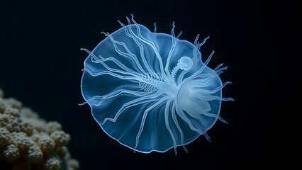 Obraz premium A translucent sea anemone revealing a haunting human skeletal structure within its delicate form.