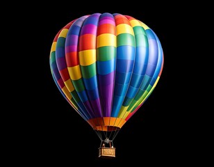 Fototapeta premium A vibrantly colored hot air balloon against a black background