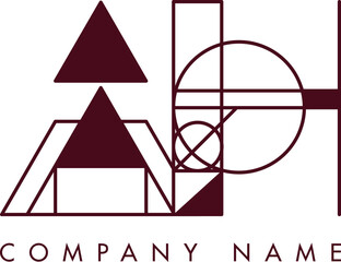 Minimalist AH Circular Monogram Logo Design with Bold Lines and Elegant Style