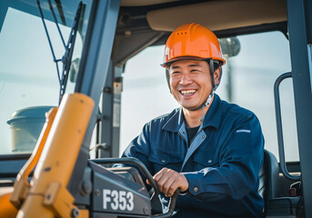 土木現場で働くブルドーザー運転手
