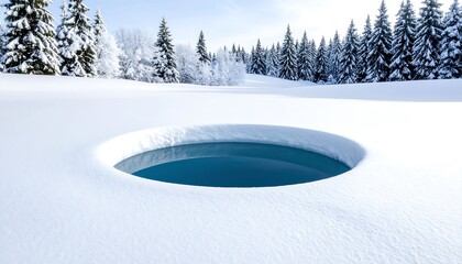 Frozen pond in snowy woods