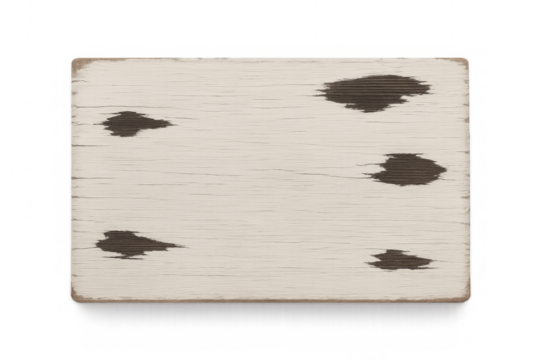 Empty weathered white wooden sign with peeling paint, isolated on transparent background, ideal for adding custom text or graphics