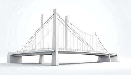 A simple, white 3D model of a suspension bridge against a bright background