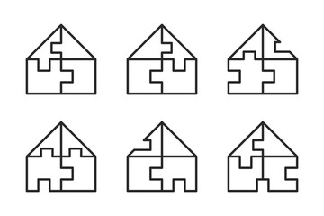 Puzzle House Icons Set – Modular Home Connection Symbol