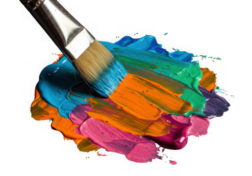 Paintbrush applying vibrant colors isolated on transparent background