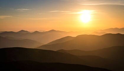 Obraz premium Breathtaking sunset over majestic mountains, a stunning landscape photo.