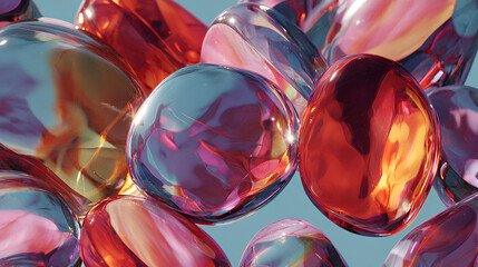 Glossy shapes with colorful reflections. 3d rendering illustration. Stock Illustration