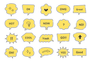 破線のフキダシ　セット　バリエーション　線画　イラスト　ベクター　あしらい　フレーム　囲み　装飾