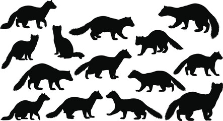 set of silhouettes of animals flat vector illustration