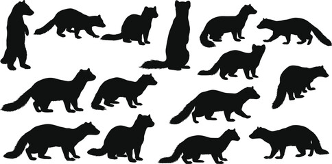 set of silhouettes of animals flat vector illustration