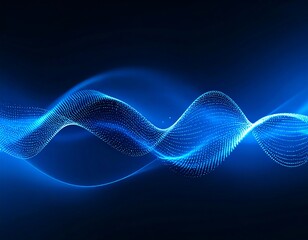 Abstract blue wave of glowing particles on dark background (1)