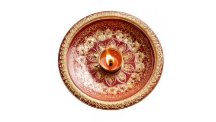 Festive lamp on plate for Ganesh Chaturthi, created with AI, PNG
