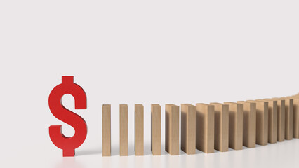The Red Dollar and domino for Business concept 3d Rendering.