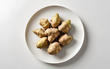 ginger root on white plate