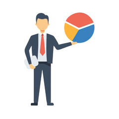 Businessman holding a pie chart with data analysis on transparent background isolated on transparent background