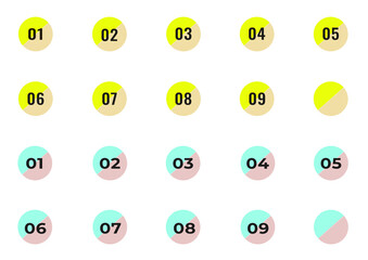 Modern Numbered Circle Icon Set (1-9) with Two-Tone Colors for Infographics and UI/UX - Neon Yellow and Pastel Mint Variations