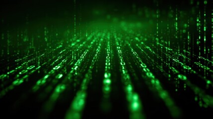 Green digital rain matrix style background with flowing binary code.