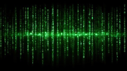 Green digital code falling on black background abstract technology concept.