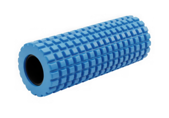 Blue textured foam roller for muscle massage and physical therapy isolated on transparent background