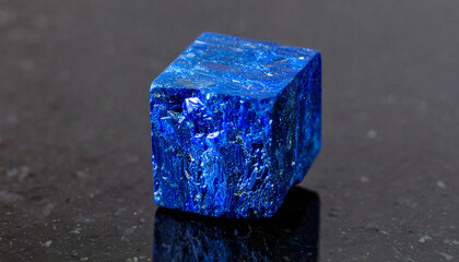 Vivid Blue Cube Mineral: A strikingly detailed image of a vibrant blue mineral cube.