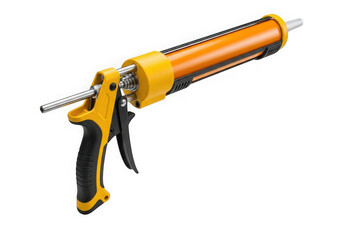 Yellow and orange caulking gun tool for construction and diy projects isolated on transparent background