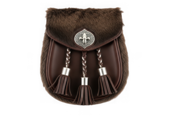 Traditional scottish sporran with fur trim and silver celtic knot detail isolated on transparent background