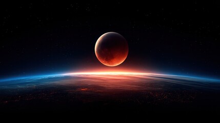Fototapeta premium Stunning View of Earth with Moon Eclipsed by Dark Space Background